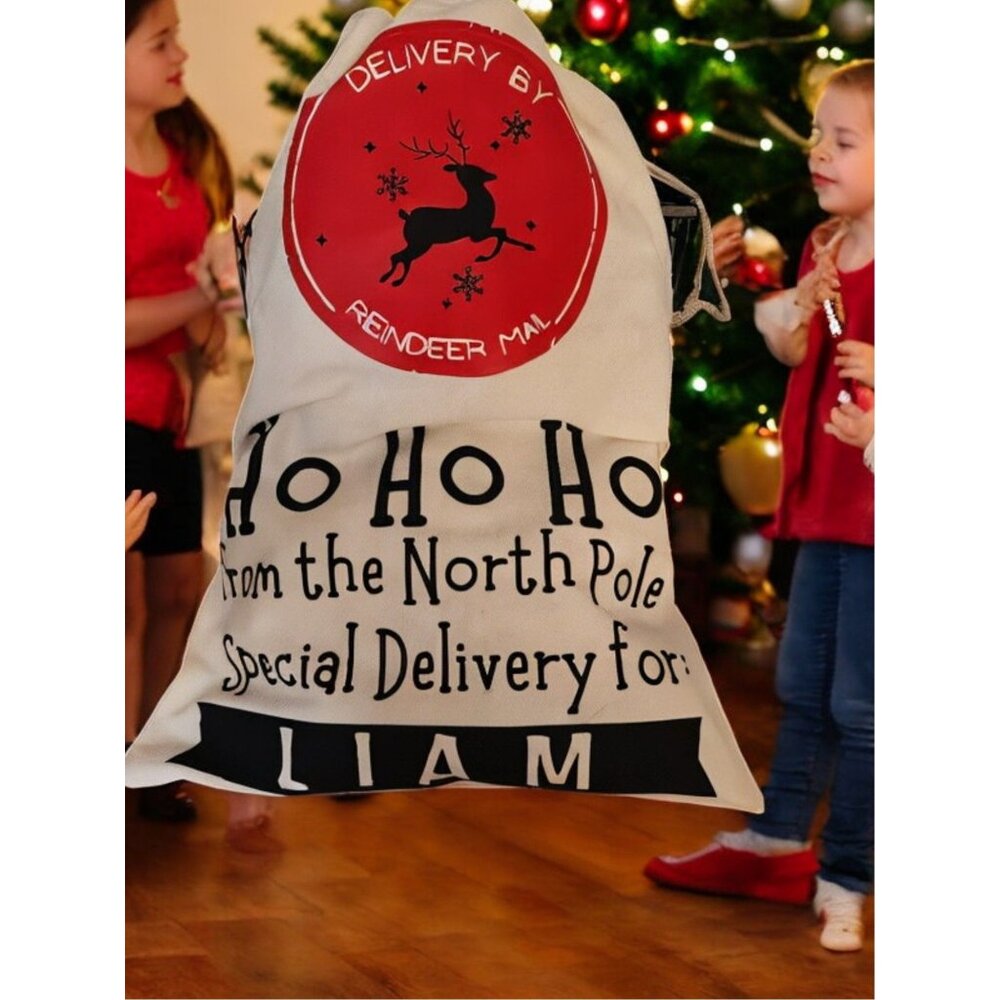 Personalized Christmas Santa Sack With Reindeer Mail Print For Kids - Special De